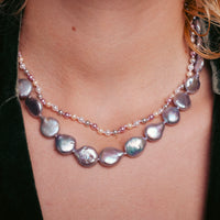 Pearl Necklace "Coin" - Grey