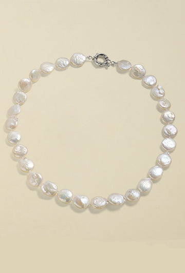 Pearl Necklace "Coin" - white