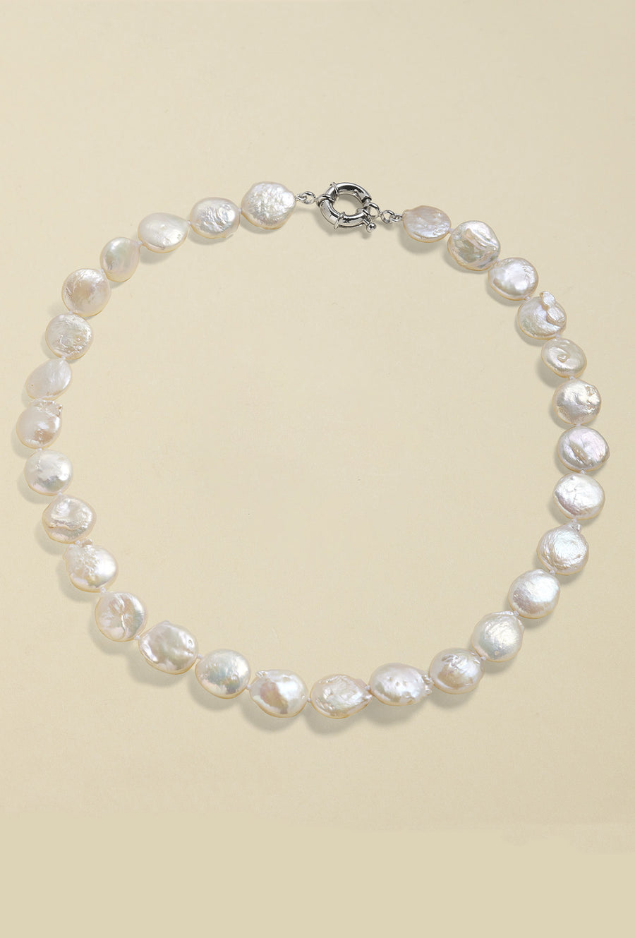 Pearl Necklace "Coin" - white