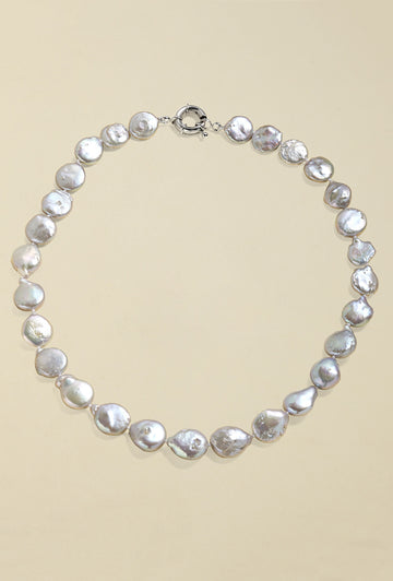 Pearl Necklace "Coin" - Grey