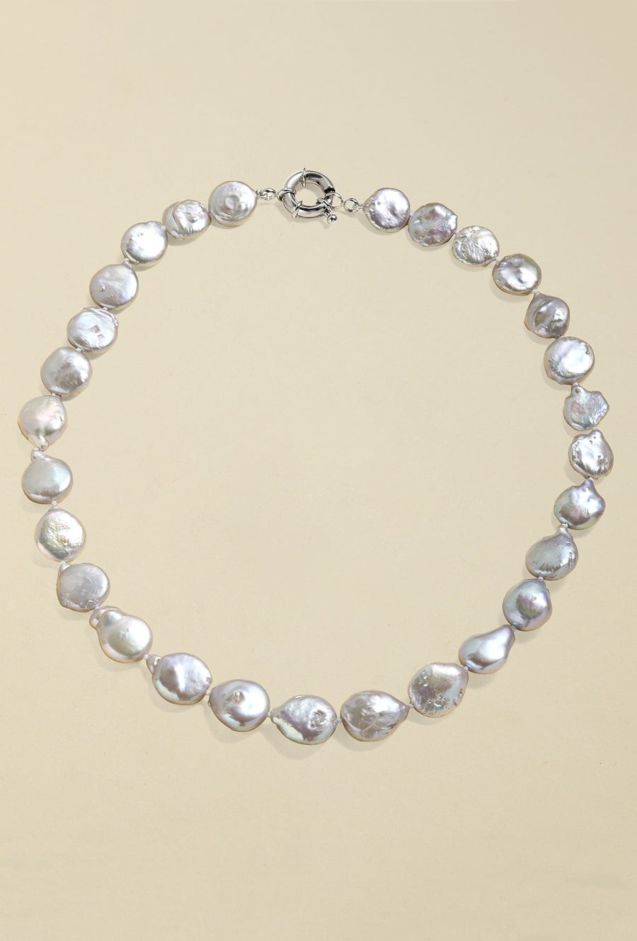 Pearl Necklace "Coin" - Grey